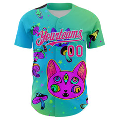 Maxcorners Custom Green Hot Pink-Ice Blue 3D Pattern Design Trippy Magic Mushrooms Cats Premium Baseball Jersey LM0210