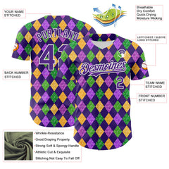 Maxcorners Custom Purple White 3D Pattern Design Mardi Gras Shrove Tuesday Premium Baseball Jersey LM0210