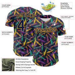 Maxcorners Custom Navy Gold 3D Pattern Design Mardi Gras Shrove Tuesday Premium Baseball Jersey LM0210