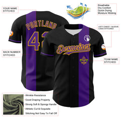Maxcorners Custom Black Purple-Gold 3D Pattern Design Mardi Gras Shrove Tuesday Baseball Jersey LM0210