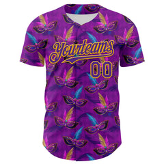 Maxcorners Custom Purple Gold 3D Pattern Design Mardi Gras Shrove Tuesday Premium Baseball Jersey LM0210