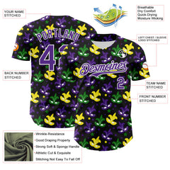 Maxcorners Custom Black Purple-White 3D Pattern Design Mardi Gras Shrove Tuesday Premium Baseball Jersey LM0210