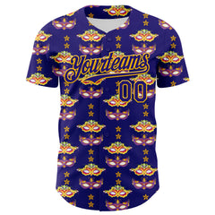 Maxcorners Custom Dark Purple Gold 3D Pattern Design Mardi Gras Shrove Tuesday Premium Baseball Jersey LM0210