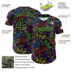 Maxcorners Custom Purple Black-Aurora Green 3D Pattern Design Mardi Gras Shrove Tuesday Premium Baseball Jersey LM0210