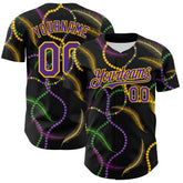 Maxcorners Custom Black Purple-Gold 3D Pattern Design Mardi Gras Shrove Tuesday Premium Baseball Shirt LM0210