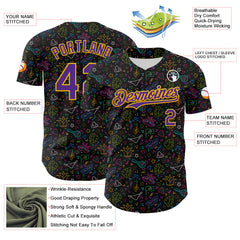 Maxcorners Custom Black Purple-Gold 3D Pattern Design Mardi Gras Shrove Tuesday Premium Baseball Jerseys LM0210