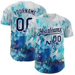 Maxcorners Custom White Navy 3D Pattern Design Burner Costumes Watercolor Paint Authentic Baseball Jersey
LM0609
