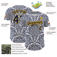 Maxcorners Custom Navy Gold 3D Pattern Design Burner Costumes Damask Premium Baseball Jersey LM0210