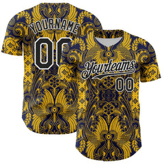 Maxcorners Custom Navy Black Yellow-White 3D Pattern Design Burner Costumes Paisley Premium Baseball Jersey LM0210
