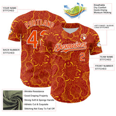 Maxcorners Custom Red Orange Gold-White 3D Pattern Design Burner Costumes Paisley Premium Baseball Jersey LM0210