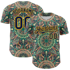 Maxcorners Custom Green Navy-Gold 3D Pattern Design Burner Costumes Psychedelic Premium Baseball Jersey LM0210