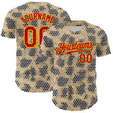 Maxcorners Custom Cream Red-Gold 3D Pattern Design Burner Costumes Leopard Mosaic Premium Baseball Jersey LM0210