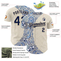 Maxcorners Custom Cream Navy Royal-Vegas Gold 3D Pattern Design Burner Costumes Paisley Premium Baseball Jersey LM0210