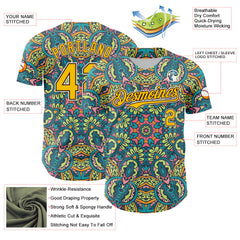 Maxcorners Custom Green Yellow Brown-White 3D Pattern Design Burner Costumes Exotic Premium Baseball Jersey LM0210