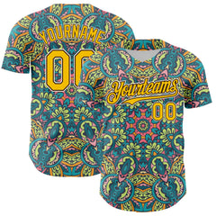 Maxcorners Custom Green Yellow Brown-White 3D Pattern Design Burner Costumes Exotic Premium Baseball Jersey LM0210
