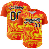 Maxcorners Custom Orange Black Gold-White 3D Pattern Design Rave Party Marble Lava Premium Baseball Jersey LM0210