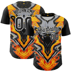 Maxcorners Custom Black Gray Orange Yellow-White 3D Pattern Design Rave Party Marble Lava Authentic Baseball Jersey
LM0609