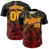 Maxcorners Custom Black Yellow Red-White 3D Pattern Design Rave Party Flame Premium Baseball Jersey LM0210