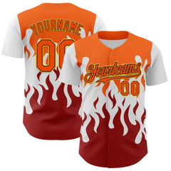 Maxcorners Custom White Orange Red Black-Yellow 3D Pattern Design Rave Party Flame Premium Baseball Jersey LM0210