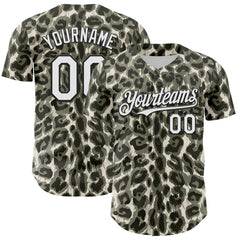 Maxcorners Custom Cream White-Black 3D Pattern Design Rave Party Animal Leopard Print Premium Baseball Jersey LM0210
