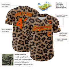 Maxcorners Custom Brown Orange Black-Yellow 3D Pattern Design Rave Party Animal Leopard Print Premium Baseball Jersey LM0210
