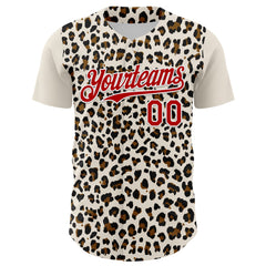 Maxcorners Custom Cream Red-White 3D Pattern Design Rave Party Animal Leopard Print Premium Baseball Jersey LM0210