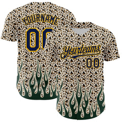 Maxcorners Custom Cream Navy-Gold 3D Pattern Design Rave Party Animal Leopard Print Premium Baseball Jersey LM0210