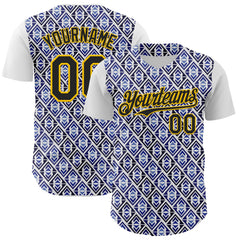 Maxcorners Custom White Black Royal-Gold 3D Pattern Design Rave Party Monogram Geometric Shape Premium Baseball Jersey LM0210