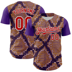 Maxcorners Custom Purple Red-White 3D Pattern Design Rave Party Animal Snake Python Print Premium Baseball Jersey LM0210