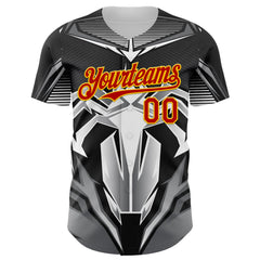 Maxcorners Custom Black Red-Yellow 3D Pattern Design Burner Costumes Mecha Premium Baseball Jersey LM0210