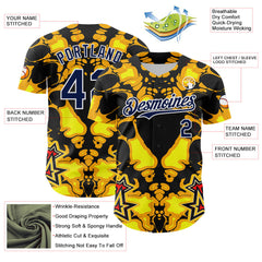 Maxcorners Custom Black Navy Yellow-White 3D Pattern Design Burner Costumes Flame Premium Baseball Jersey LM0210