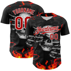 Maxcorners Custom Black Red-White 3D Pattern Design Burner Costumes Hellfire Skull Authentic Baseball Jersey
LM0609