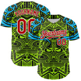 Maxcorners Custom Green Red Blue Black-White 3D Pattern Design Burner Costumes Tribal Premium Baseball Jersey LM0210