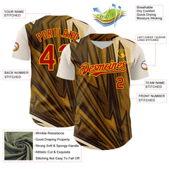 Maxcorners Custom Brown Red-Yellow 3D Pattern Design Burner Costumes Desert Premium Baseball Jersey LM0210