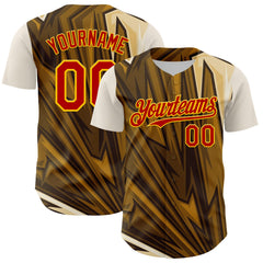 Maxcorners Custom Brown Red-Yellow 3D Pattern Design Burner Costumes Desert Premium Baseball Jersey LM0210