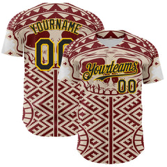 Maxcorners Custom Cream Black Red-Yellow 3D Pattern Design Burner Costumes Tribal Skull Premium Baseball Jersey LM0210