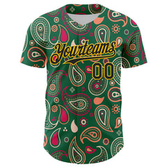 Maxcorners Custom Kelly Green Black-Yellow 3D Pattern Design Burner Costumes Paisley Bandana Premium Baseball Jersey LM0210