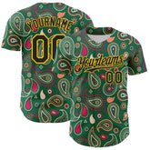 Maxcorners Custom Kelly Green Black-Yellow 3D Pattern Design Burner Costumes Paisley Bandana Premium Baseball Jersey LM0210