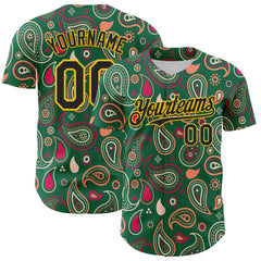 Maxcorners Custom Kelly Green Black-Yellow 3D Pattern Design Burner Costumes Paisley Bandana Premium Baseball Jersey LM0210