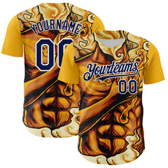 Maxcorners Custom Gold Navy-White 3D Pattern Design Burner Costumes Flame Authentic Baseball Jersey
LM0609