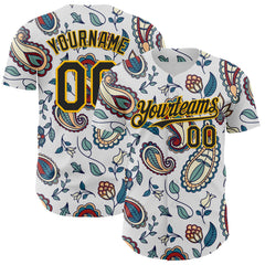 Maxcorners Custom White Black-Yellow 3D Pattern Design Burner Costumes Paisley Bandana Premium Baseball Jersey LM0210