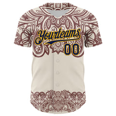 Maxcorners Custom Cream Navy Red-Yellow 3D Pattern Design Burner Costumes Paisley Bandana Premium Baseball Jersey LM0210