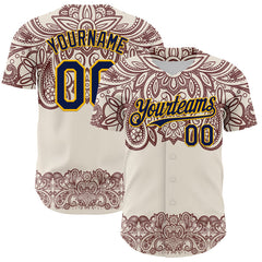 Maxcorners Custom Cream Navy Red-Yellow 3D Pattern Design Burner Costumes Paisley Bandana Authentic Baseball Jersey
LM0609