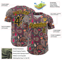 Maxcorners Custom Steel Gray Black-Yellow 3D Pattern Design Burner Costumes Paisley Bandana Premium Baseball Jersey LM0210