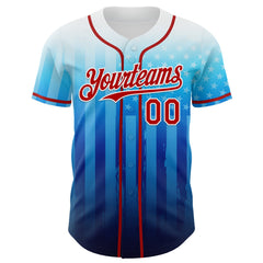 Maxcorners Custom White Royal-Red American Flag Premium 3D Baseball Jersey LM0210