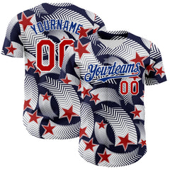 Maxcorners Custom Royal Red-White 3D Retro American Flag Premium Baseball Jersey LM0210