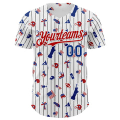 Maxcorners Custom White Black Pinstripe Royal-Red 3D American Flag Statue Of Liberty Premium Baseball Jersey LM0210