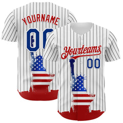 Maxcorners Custom Blue Royal Red-White 3D Retro American Flag Premium Baseball Jersey LM0210