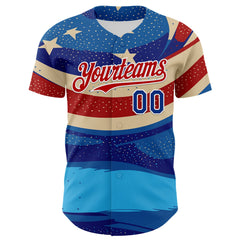 Maxcorners Custom White Royal-Fire Red 3D Retro American Flag Salute Premium Baseball Jersey LM0210