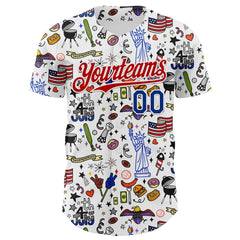 Maxcorners Custom White Royal-Red 3D American Flag Premium Baseball Jerseys LM0210